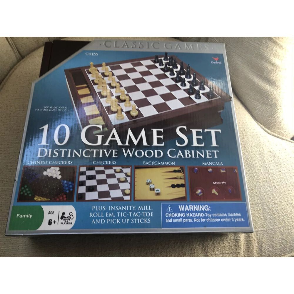Cardinal Games Traditions 10 Game‎ Set Distinctive Wood Cabinet New in box